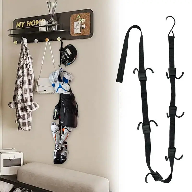 Hockey Portable Gear Rack Strap Organizer Hockey Gear Hanger Portable Drying Rack with 12 Hooks Hockey Equipment Strap Sports
