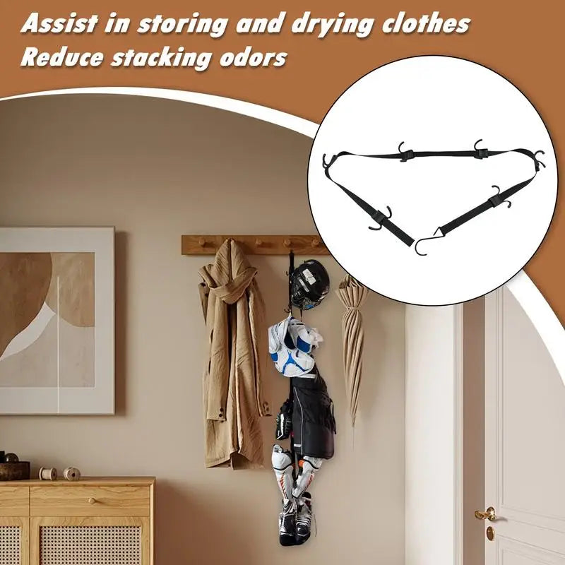 Hockey Portable Gear Rack Strap Organizer Hockey Gear Hanger Portable Drying Rack with 12 Hooks Hockey Equipment Strap Sports