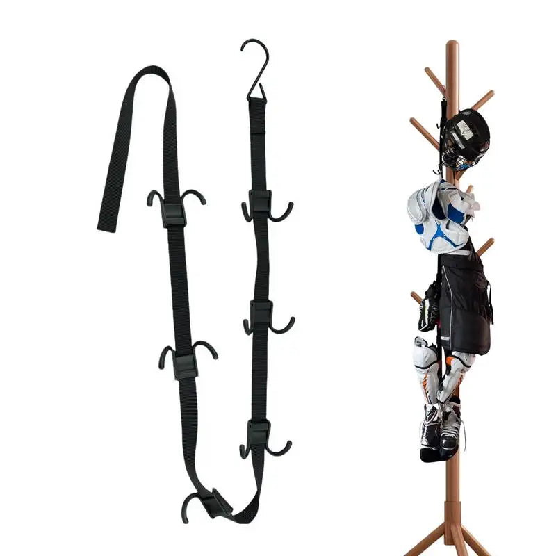Hockey Portable Gear Rack Strap Organizer Hockey Gear Hanger Portable Drying Rack with 12 Hooks Hockey Equipment Strap Sports